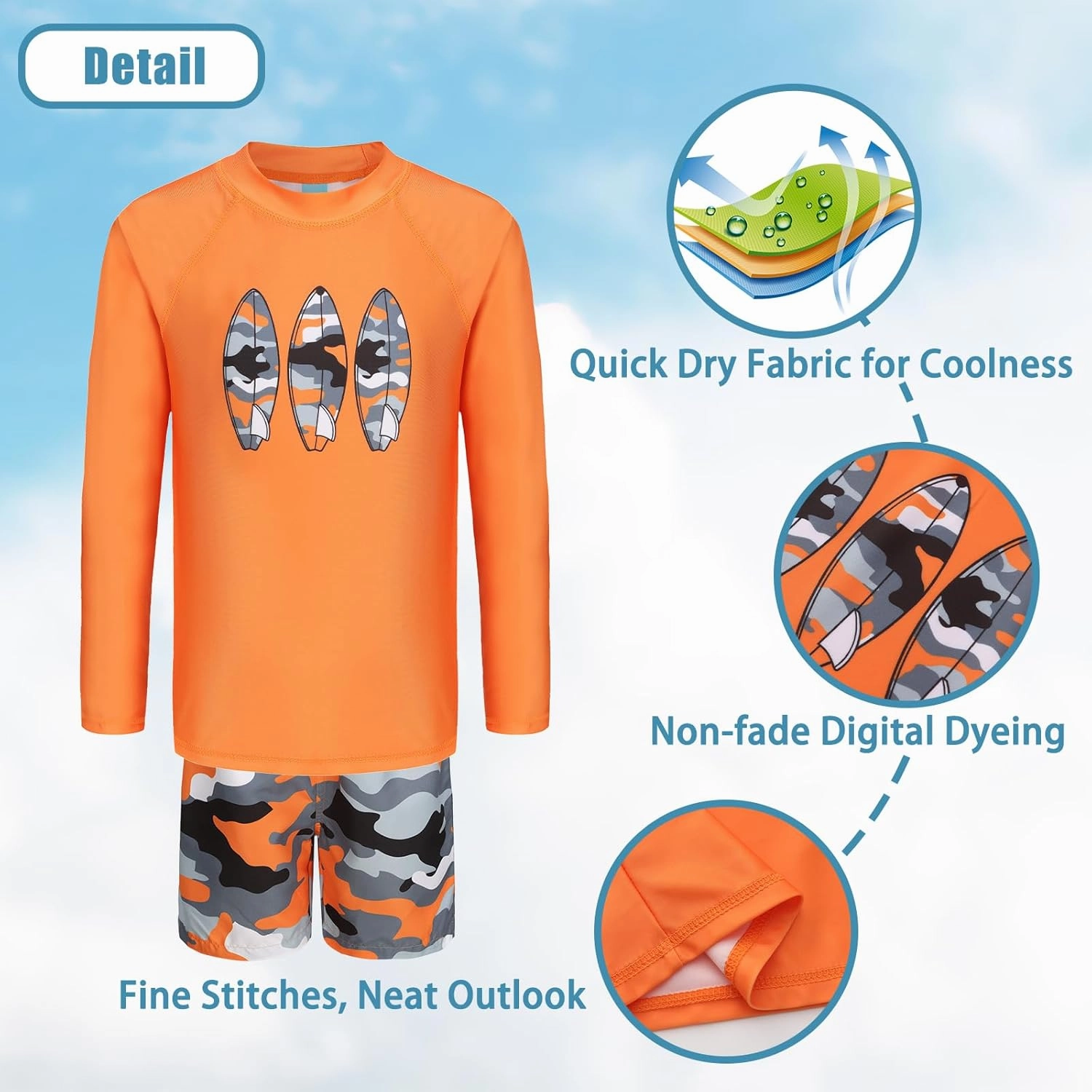 Boys Two Piece Rash guard Swimsuits Set with Swim Trunk Kids Long Sleeve Bathing Suit Swimwear Set