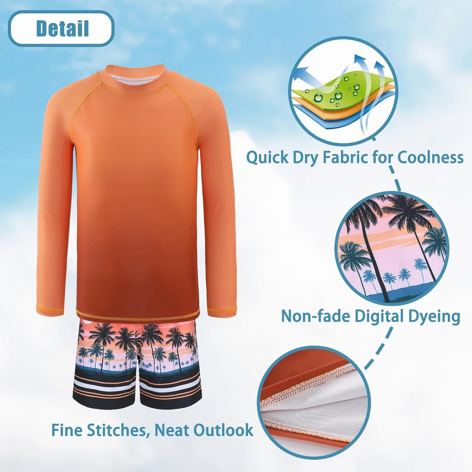 Boys Two Piece Rash guard Swimsuits Set with Swim Trunk Kids Long Sleeve Bathing Suit Swimwear Set