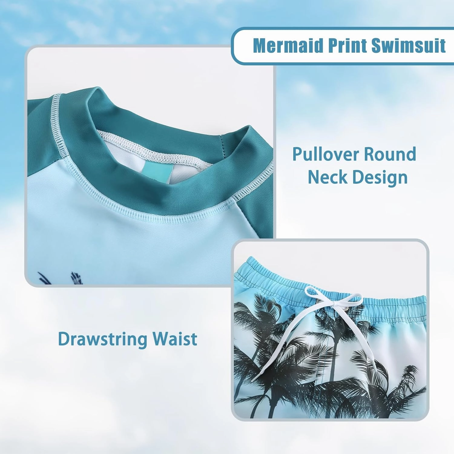 Boys Two Piece Rash guard Swimsuits Set with Swim Trunk Kids Long Sleeve Bathing Suit Swimwear Set