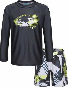 Boys Two Piece Rash Guard Swimsuits Set with Swim Trunk Kids Long Sleeve Bathing Suit Swimwear Set
