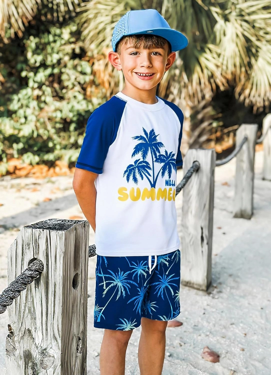 Boys Two Piece Rash Guard Swimsuits Sets Bathing Suits with Trunks 4-12 Years