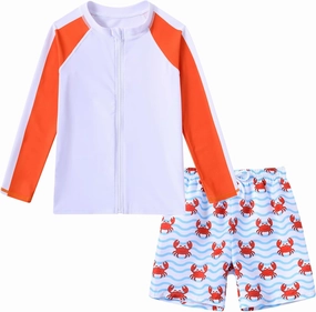 Boys Two Piece Swim Set Zipper Rash Guard Swimsuits Long Sleeve Bathing Suit for 4-12 Years