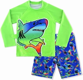 Boys UPF 50  Long Sleeve Rash Guard and Swim Trunks Outfit Set Toddler to Big Boy Sizes (3-11Years)