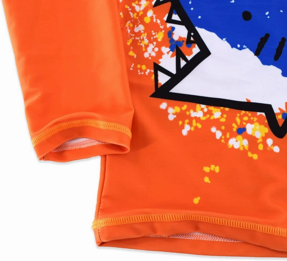 Boys UPF 50  Long Sleeve Rash Guard and Swim Trunks Outfit Set Toddler to Big Boy Sizes (3-11Years)