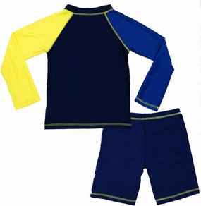 Boys UPF 50  Long Sleeve Rash Guard and Swim Trunks Outfit Set Toddler to Big Boy Sizes (3-11Years)
