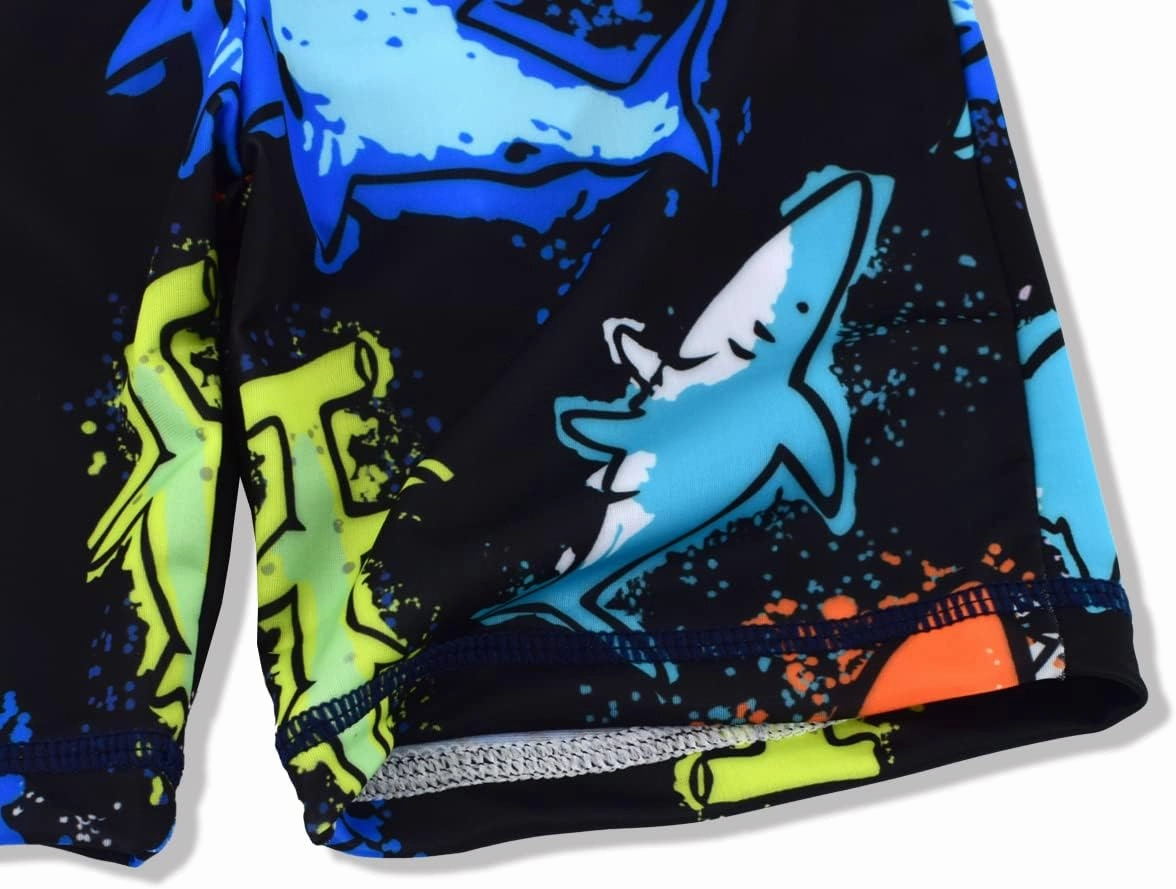 Boys UPF 50  Long Sleeve Rash Guard and Swim Trunks Outfit Set Toddler to Big Boy Sizes (3-11Years)