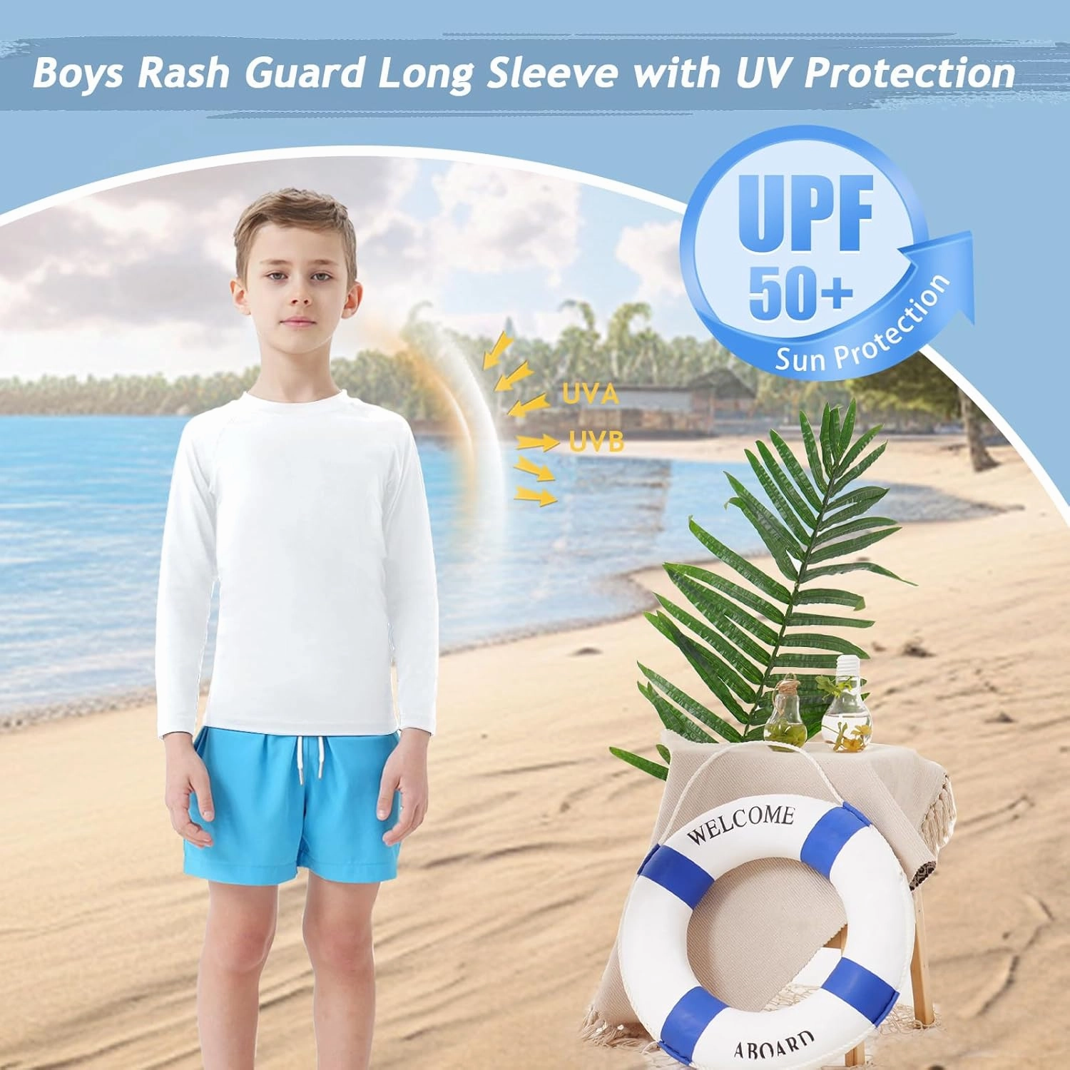 Boys UPF 50  Rash Guard Long Sleeve Swim Shirt UV Sun Protection Swimsuit SPF Water Surfing Sun Shirts for Boy Kids Quick Dry