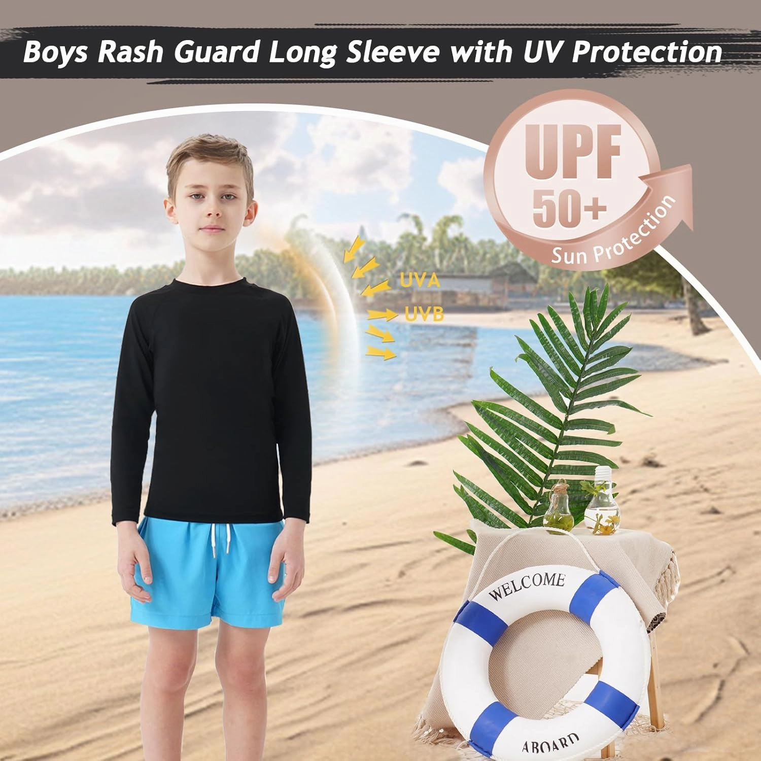 Boys UPF 50  Rash Guard Long Sleeve Swim Shirt UV Sun Protection Swimsuit SPF Water Surfing Sun Shirts for Boy Kids Quick Dry
