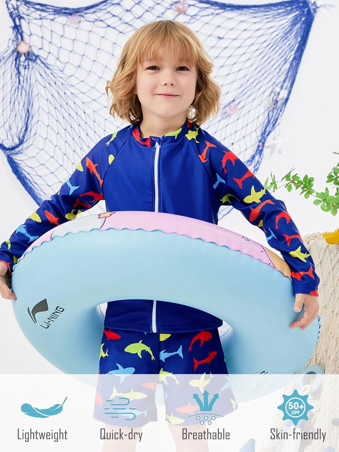 Boys Zipper Rash Guard Sets UPF 50  with Short 3-9 Years