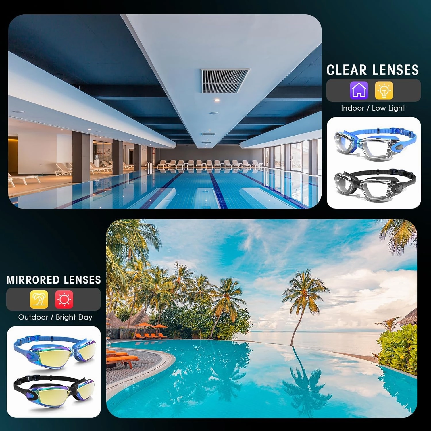 Braylin Swim Goggles, 2-Pack Swimming Goggles, Anti Fog, No Leaking For Adult Women Men Youth