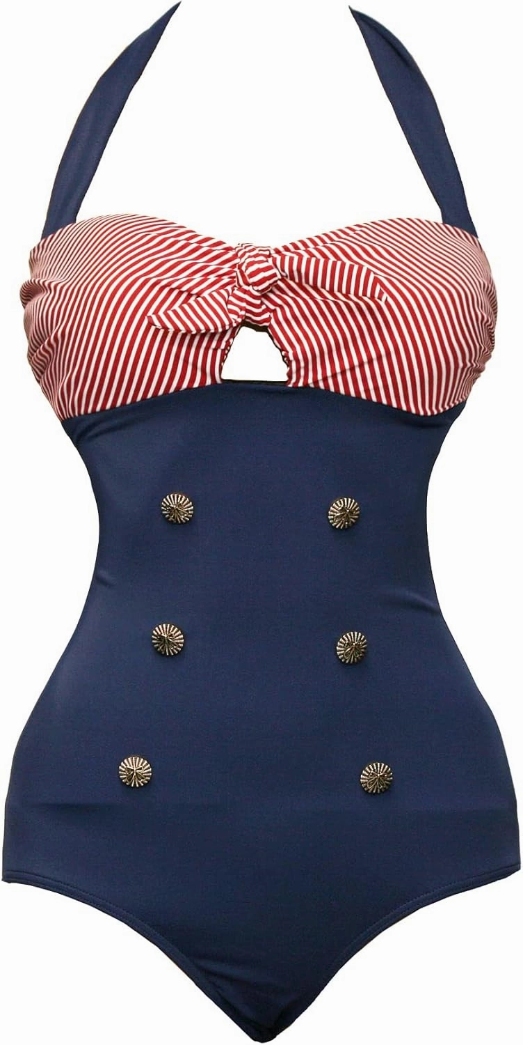 bslingerie Women 1950S Retro Vintage Push Up Monokini One Piece Swimsuit