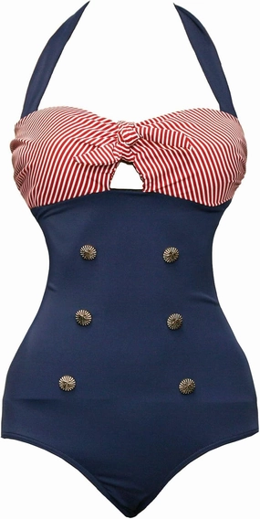 bslingerie Women 1950S Retro Vintage Push Up Monokini One Piece Swimsuit