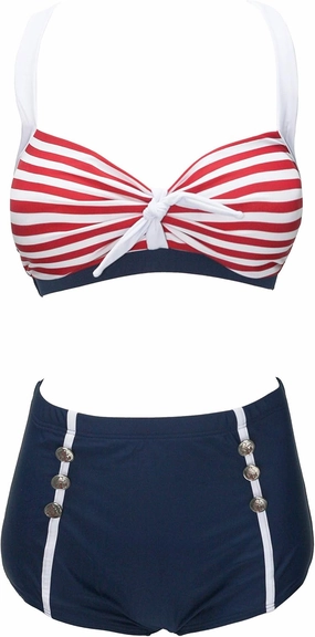 bslingerie Women Retro Vintage Push Up High Waisted Bikini Swimsuit Plus Size