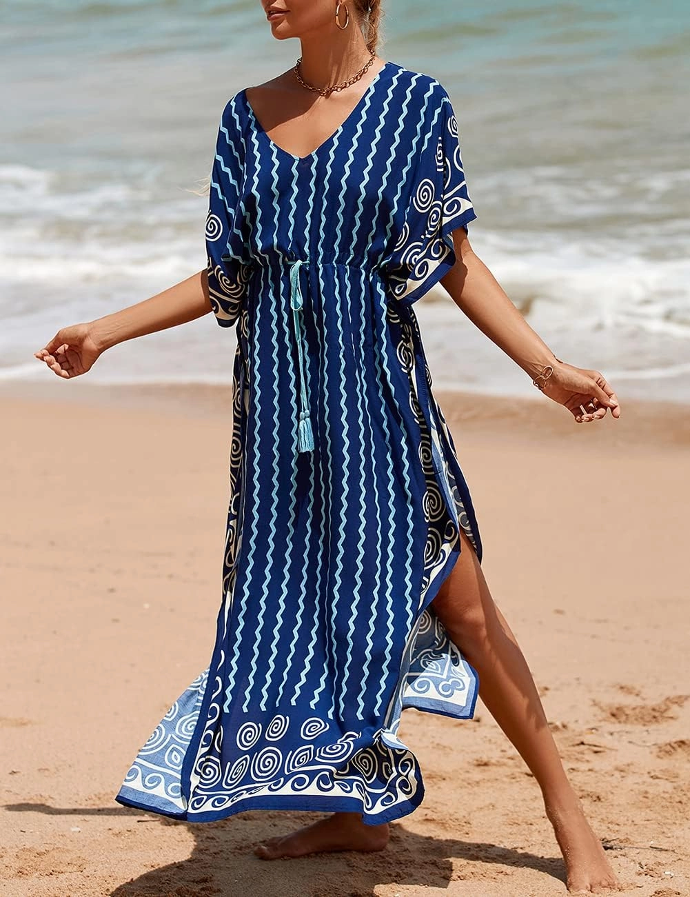 Bsubseach Kaftan Dresses for Women Plus Size Swimsuit Cover Up Long Caftan Dress with Waist Drawstring