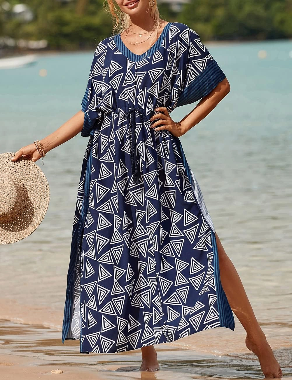 Bsubseach Kaftan Dresses for Women Plus Size Swimsuit Cover Up Long Caftan Dress with Waist Drawstring