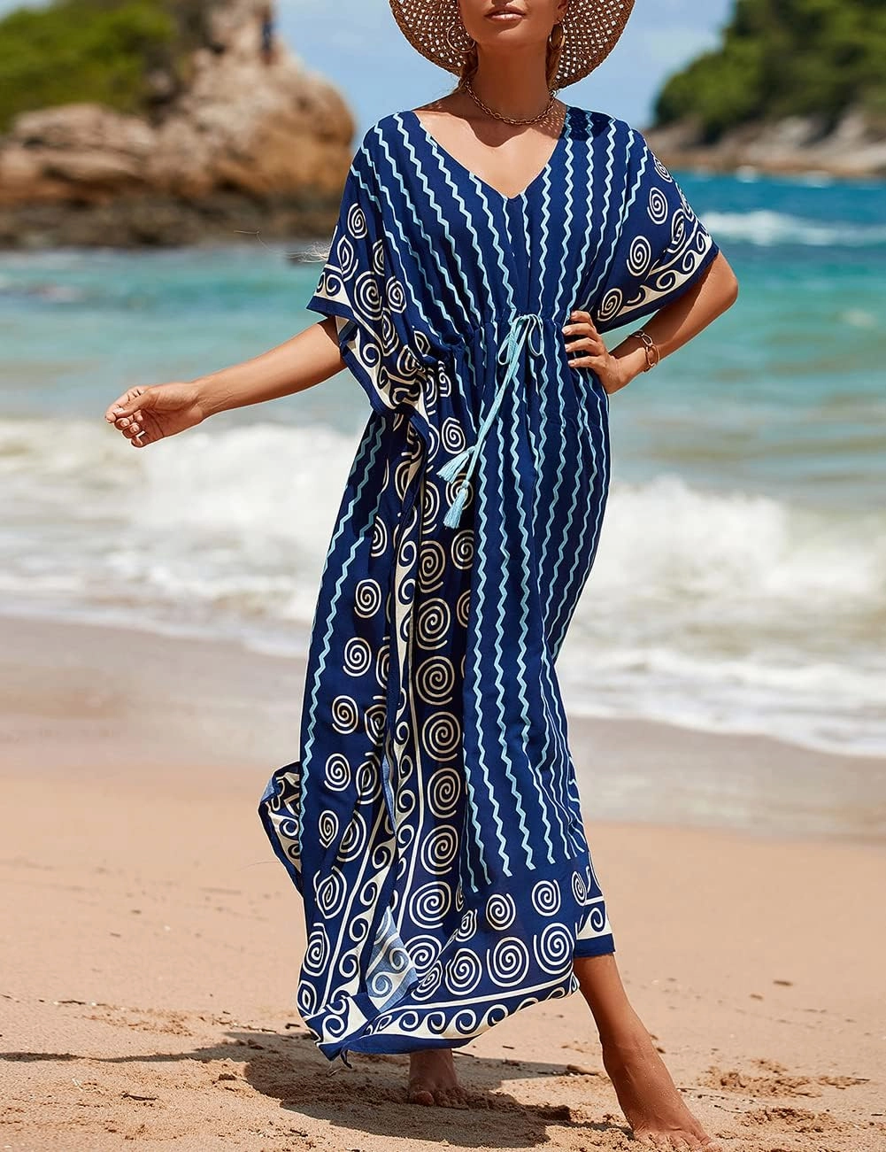 Bsubseach Kaftan Dresses for Women Plus Size Swimsuit Cover Up Long Caftan Dress with Waist Drawstring