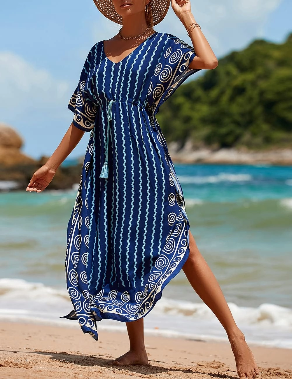 Bsubseach Kaftan Dresses for Women Plus Size Swimsuit Cover Up Long Caftan Dress with Waist Drawstring