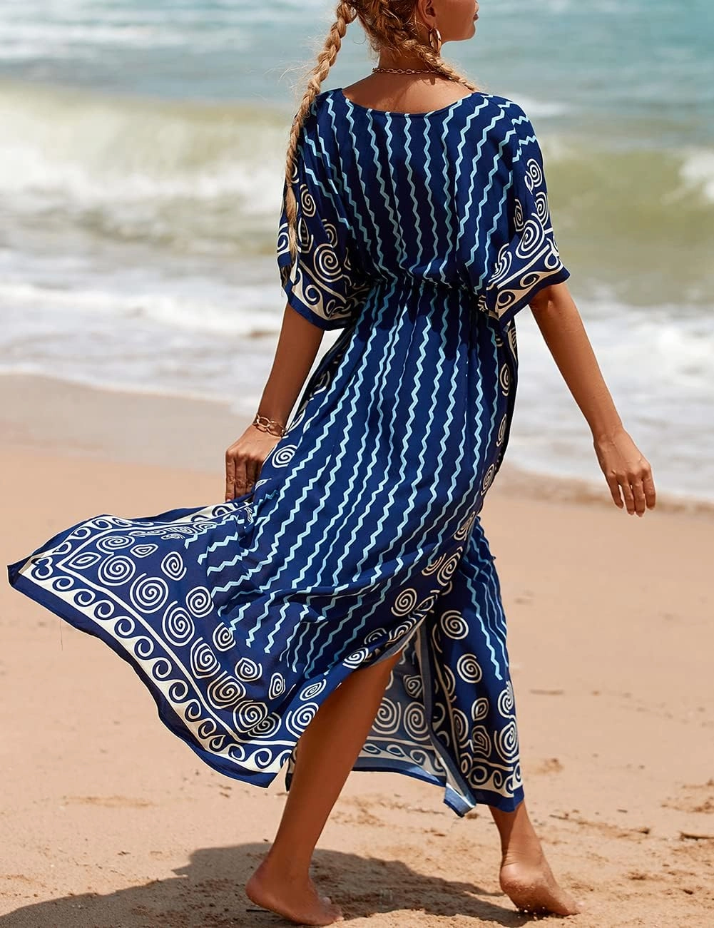 Bsubseach Kaftan Dresses for Women Plus Size Swimsuit Cover Up Long Caftan Dress with Waist Drawstring