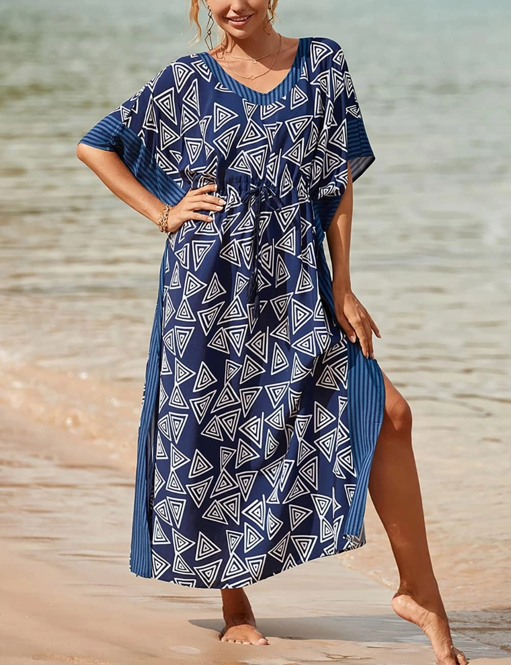 Bsubseach Kaftan Dresses for Women Plus Size Swimsuit Cover Up Long Caftan Dress with Waist Drawstring
