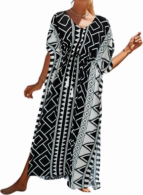 Bsubseach Kaftan Dresses for Women Plus Size Swimsuit Cover Up Long Caftan Dress with Waist Drawstring