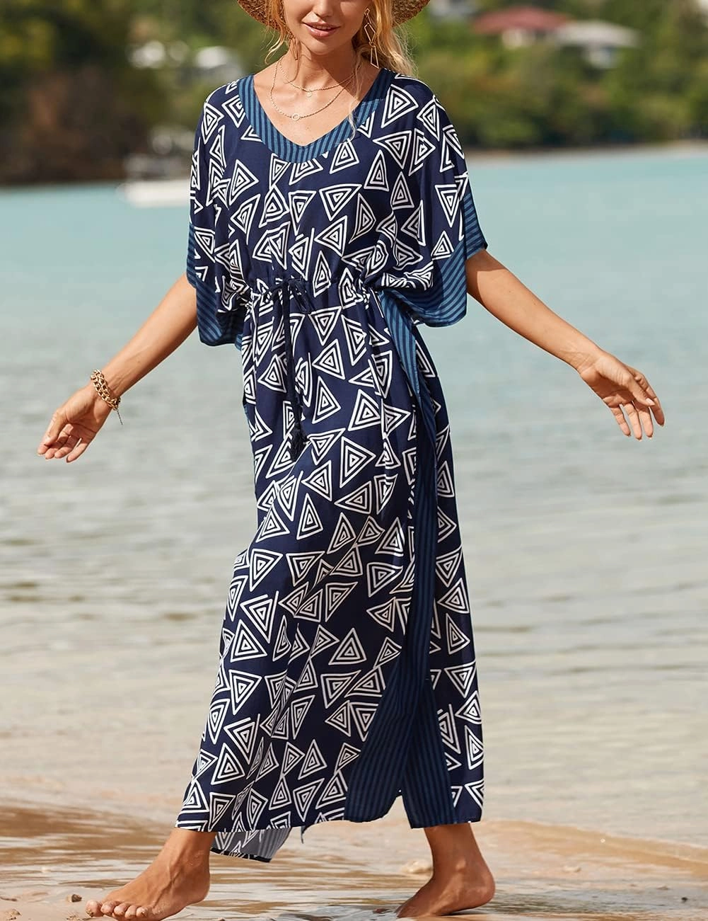 Bsubseach Kaftan Dresses for Women Plus Size Swimsuit Cover Up Long Caftan Dress with Waist Drawstring