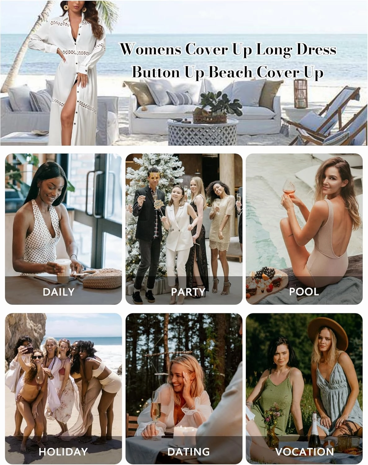 Bsubseach Long Beach Cover Ups for Women 2025 Button Up Dress for Swimwear Women Casual Kimonos Cardigan Bathing Suit Coverup