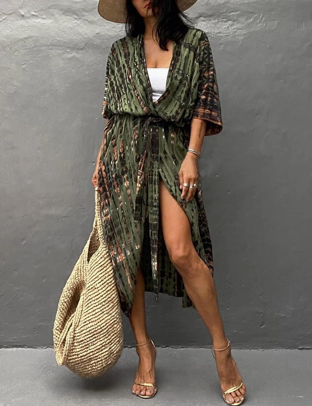 Bsubseach Stylish Tie Dye Open Front Long Kimono Swimsuit Cover Up for Women Swimwear Cover Ups