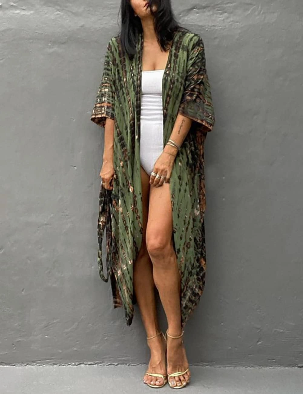Bsubseach Stylish Tie Dye Open Front Long Kimono Swimsuit Cover Up for Women Swimwear Cover Ups