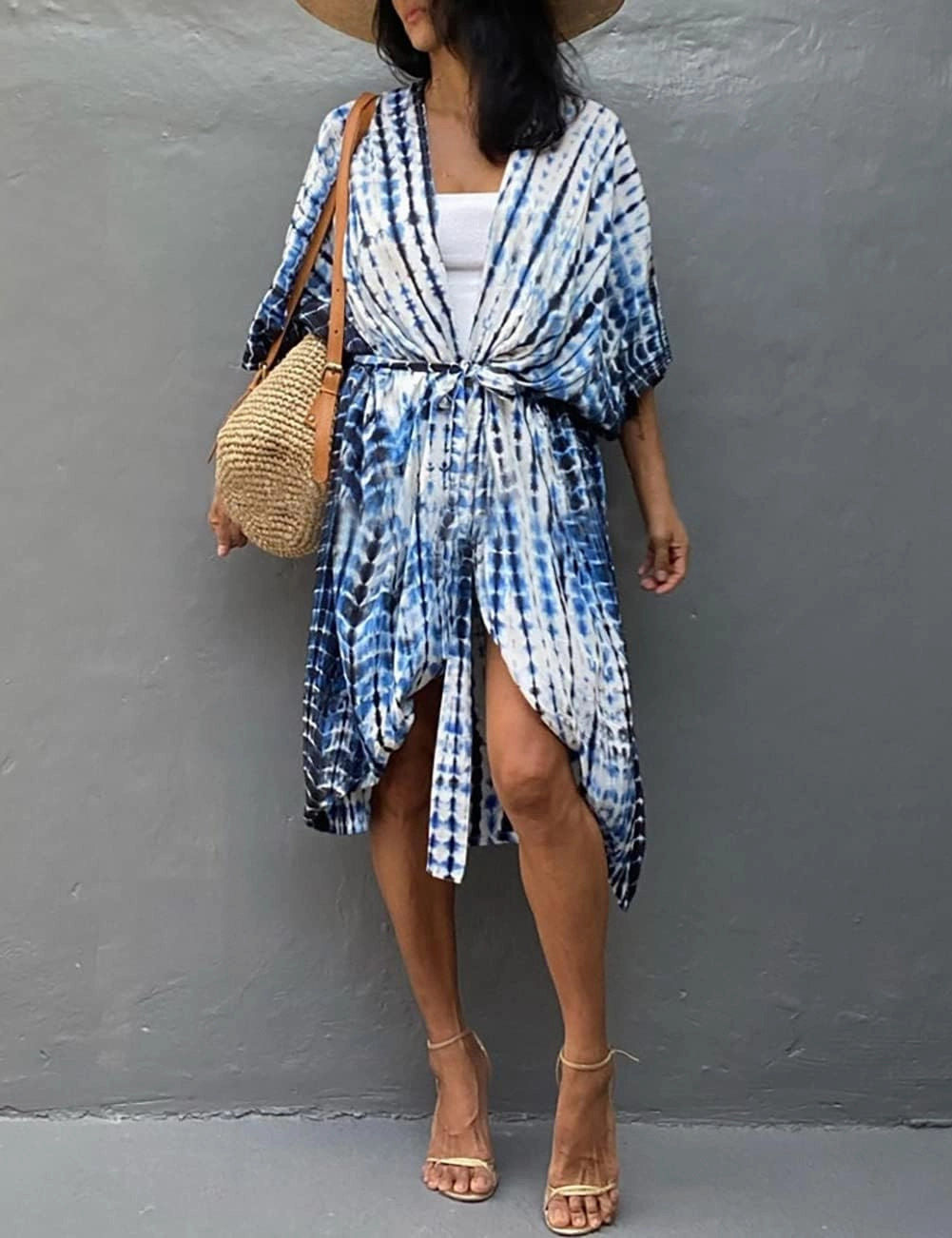 Bsubseach Stylish Tie Dye Open Front Long Kimono Swimsuit Cover Up for Women Swimwear Cover Ups