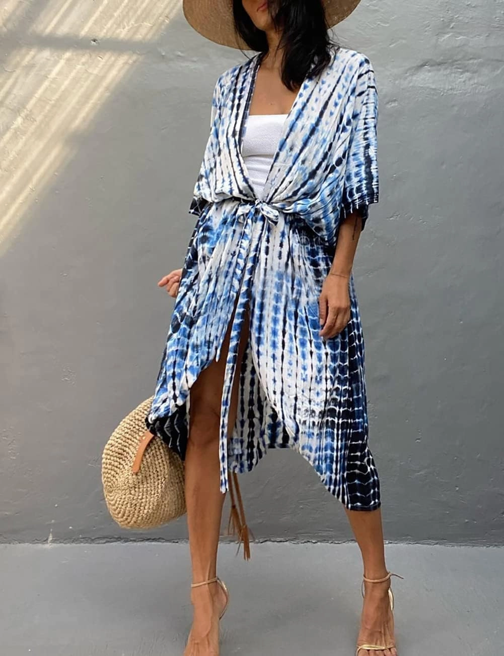 Bsubseach Stylish Tie Dye Open Front Long Kimono Swimsuit Cover Up for Women Swimwear Cover Ups