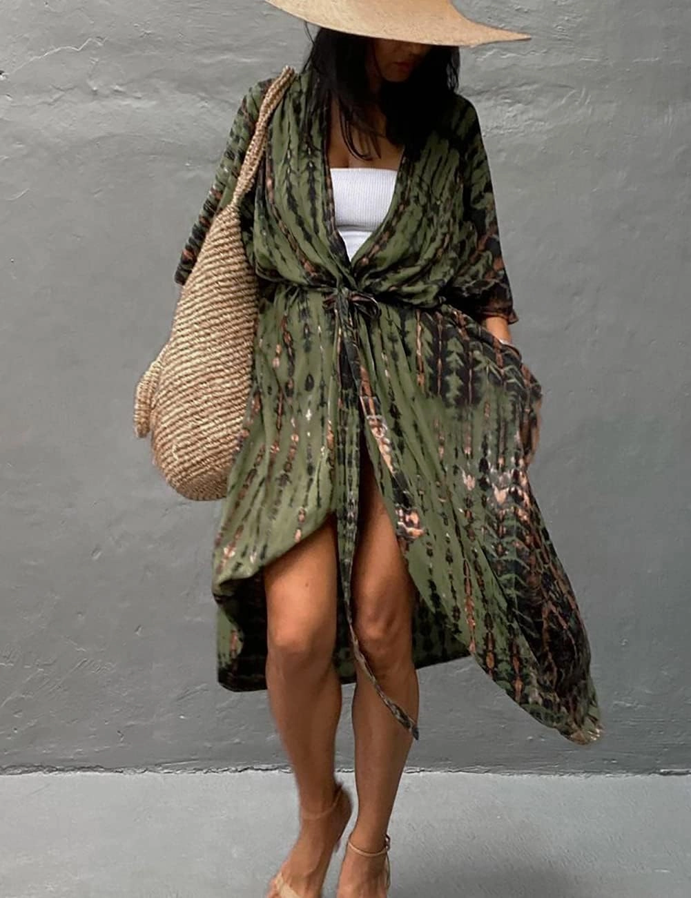 Bsubseach Stylish Tie Dye Open Front Long Kimono Swimsuit Cover Up for Women Swimwear Cover Ups