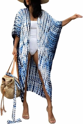 Bsubseach Stylish Tie Dye Open Front Long Kimono Swimsuit Cover Up for Women Swimwear Cover Ups
