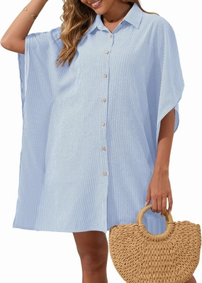 Bsubseach Swimsuit Cover Up Shirt 3/4 Sleeve Beach Coverup Oversized Button Down Shirts Bikini Bathing Suit