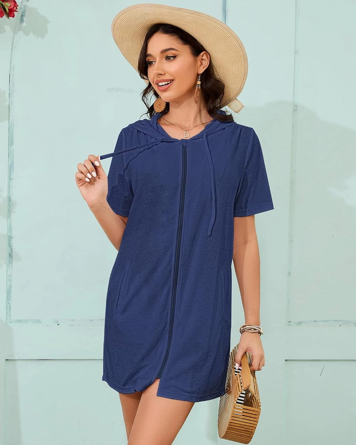 Bsubseach Terry Cloth Cover Up - Women 2025 Zipper Swimsuit Coverup Hooded Swim Robes Beach Coverups with Pockets