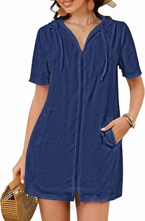 Bsubseach Terry Cloth Cover Up - Women 2025 Zipper Swimsuit Coverup Hooded Swim Robes Beach Coverups with Pockets