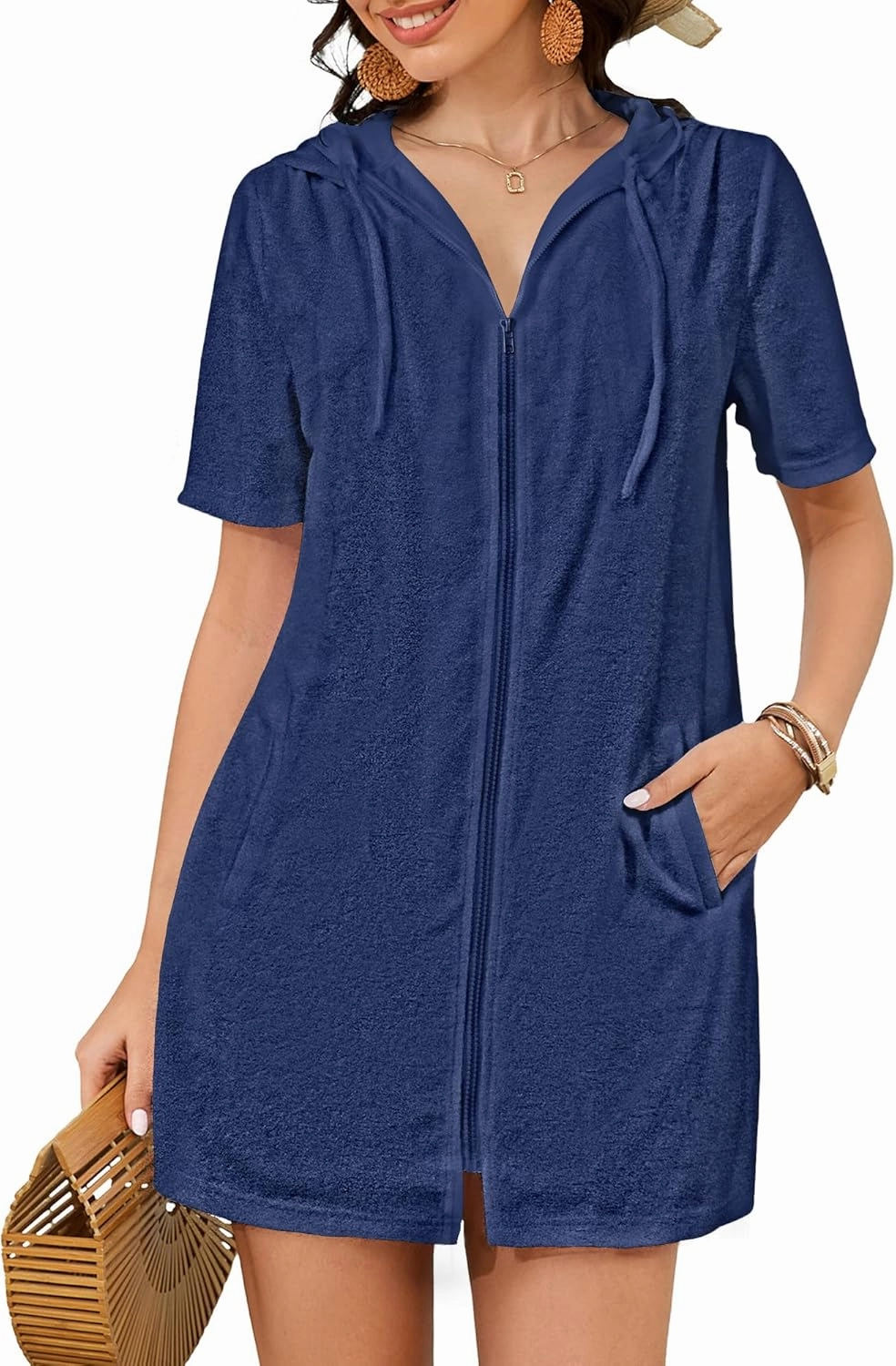 Bsubseach Terry Cloth Cover Up - Women 2025 Zipper Swimsuit Coverup Hooded Swim Robes Beach Coverups with Pockets