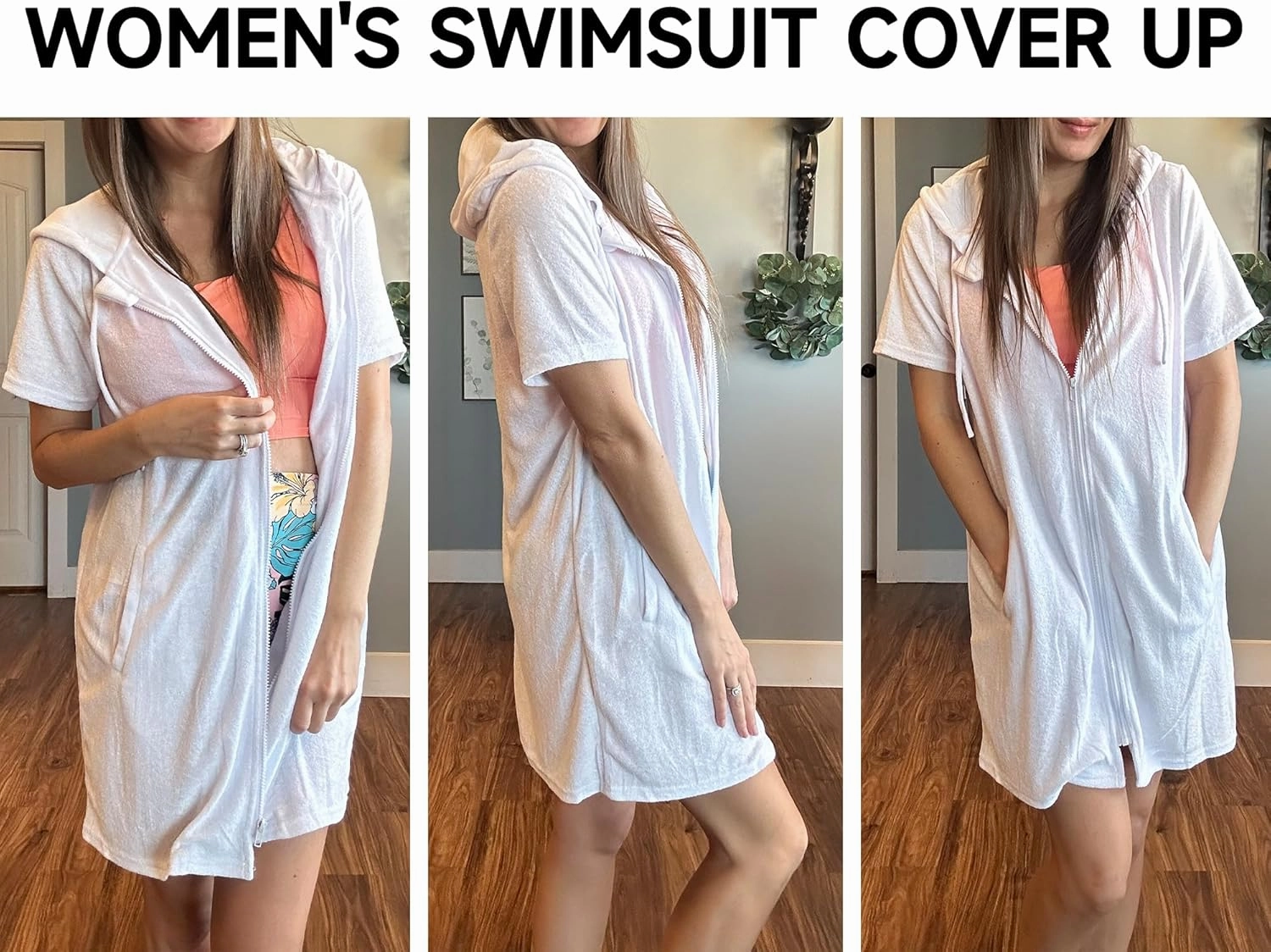 Bsubseach Terry Cloth Cover Up - Women 2025 Zipper Swimsuit Coverup Hooded Swim Robes Beach Coverups with Pockets