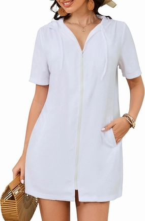 Bsubseach Terry Cloth Cover Up - Women 2025 Zipper Swimsuit Coverup Hooded Swim Robes Beach Coverups with Pockets