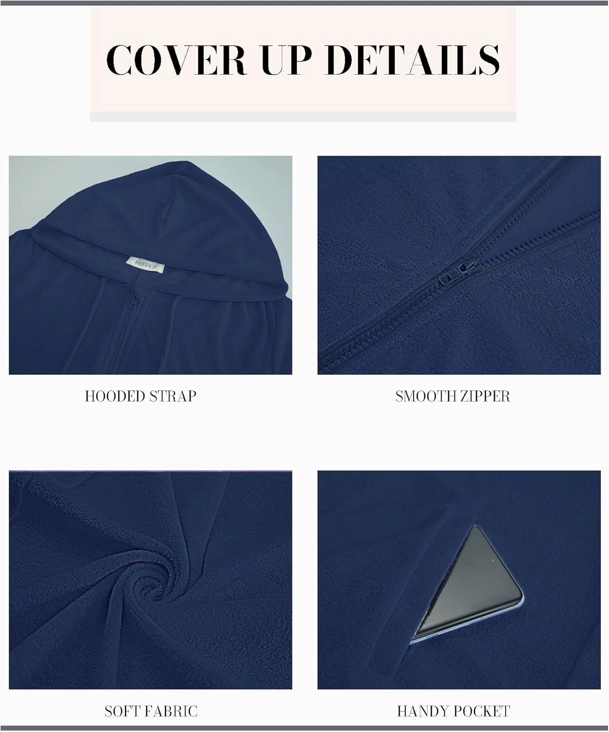 Bsubseach Terry Cloth Cover Up - Women 2025 Zipper Swimsuit Coverup Hooded Swim Robes Beach Coverups with Pockets