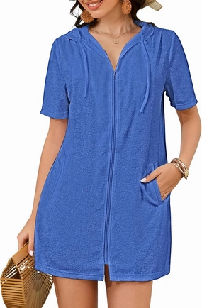 Bsubseach Terry Cloth Cover Up - Women 2025 Zipper Swimsuit Coverup Hooded Swim Robes Beach Coverups with Pockets