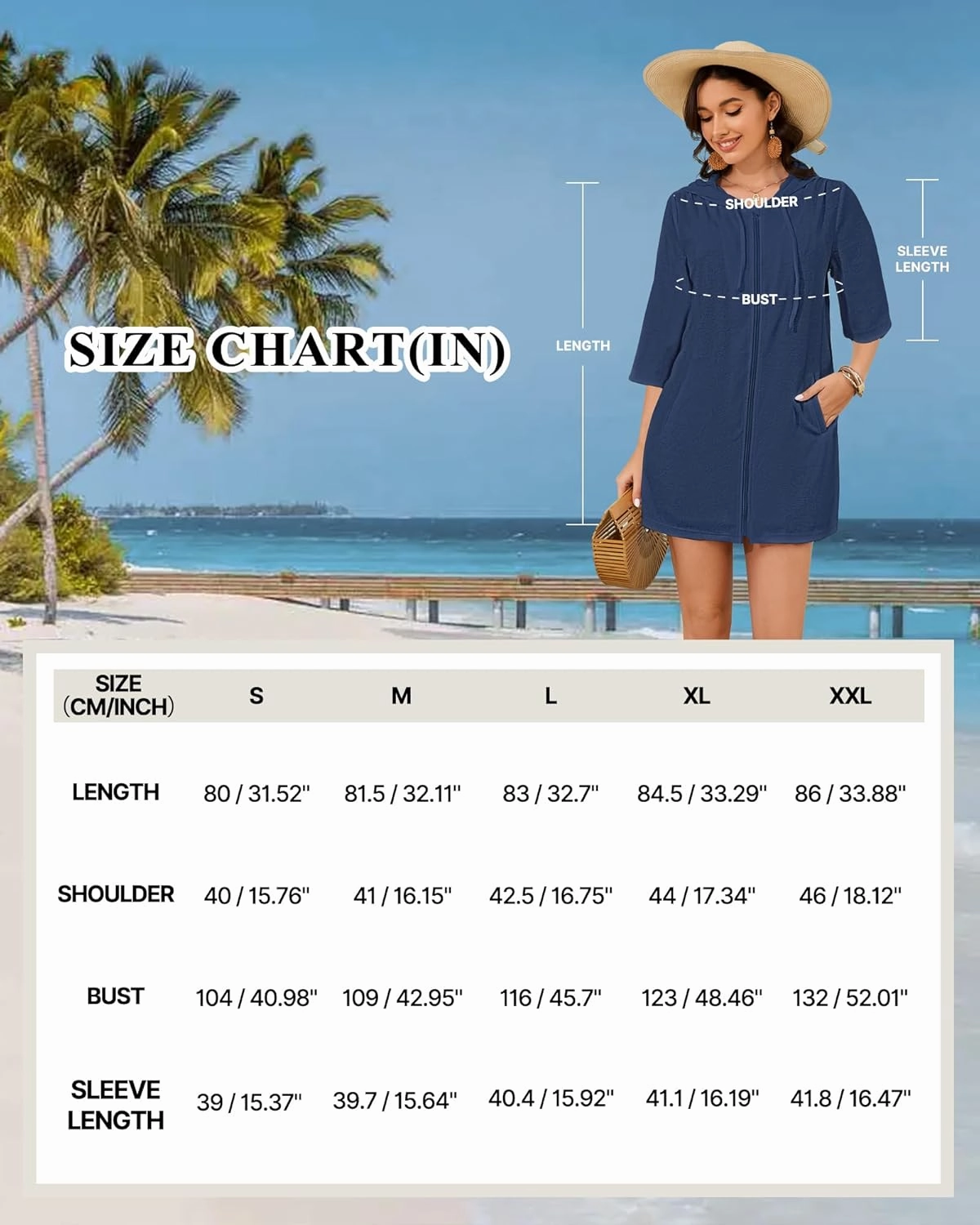 Bsubseach Terry Cloth Swim Coverup - Women Long Sleeve Hooded Swimsuit Coverup Zipper Beach Coverups Robes with Pockets