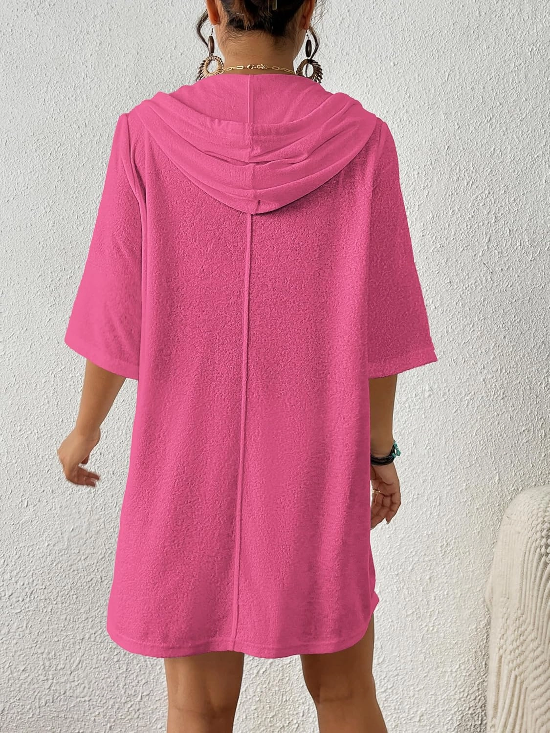 Bsubseach Terry Cloth Swim Coverup - Women Long Sleeve Hooded Swimsuit Coverup Zipper Beach Coverups Robes with Pockets