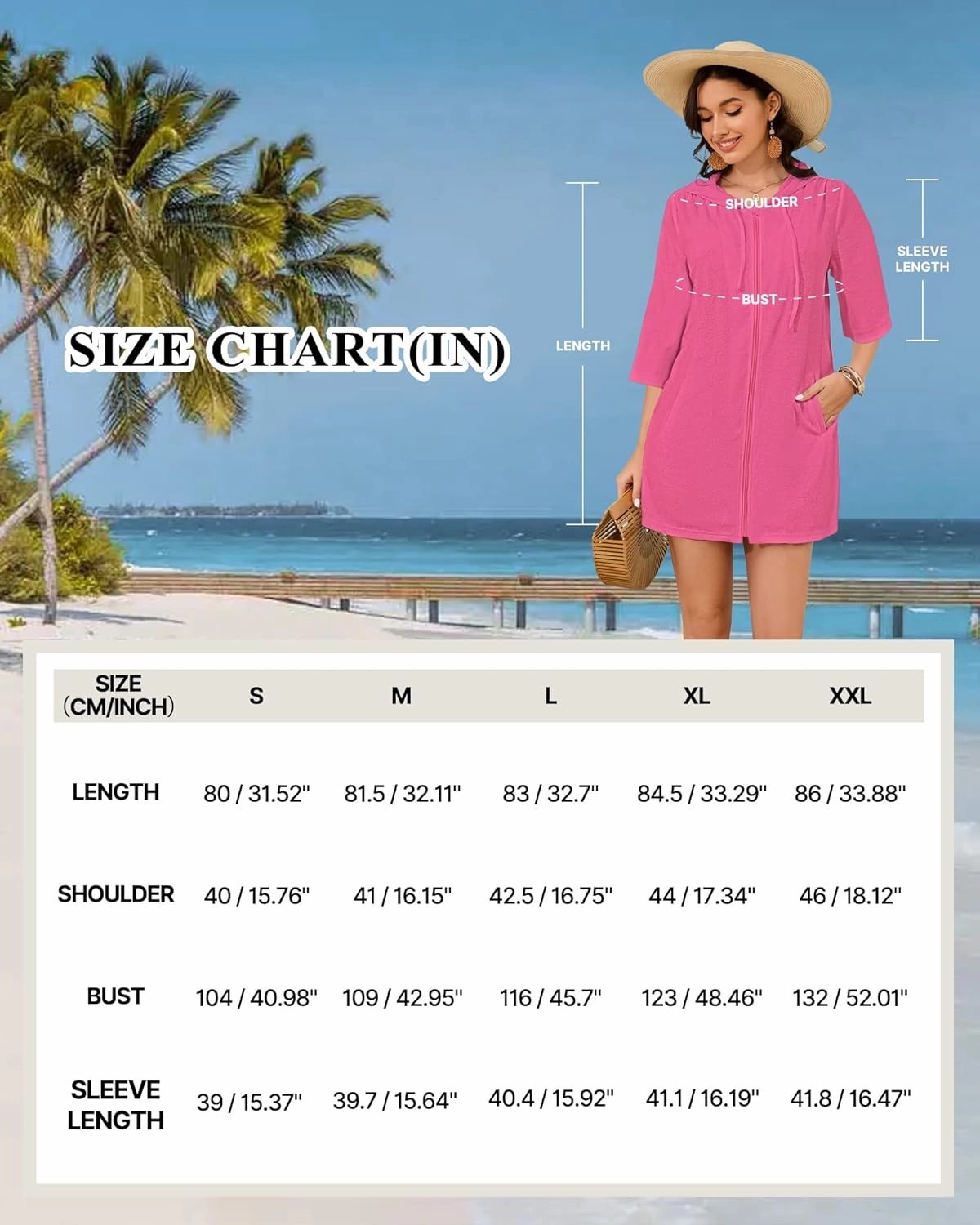 Bsubseach Terry Cloth Swim Coverup - Women Long Sleeve Hooded Swimsuit Coverup Zipper Beach Coverups Robes with Pockets