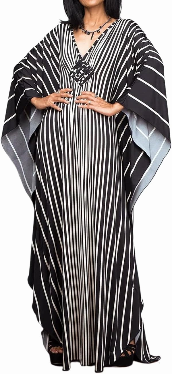 Bsubseach Women Ethnic Print Kaftan Beach Dress Plus Size Swimsuit Cover Up