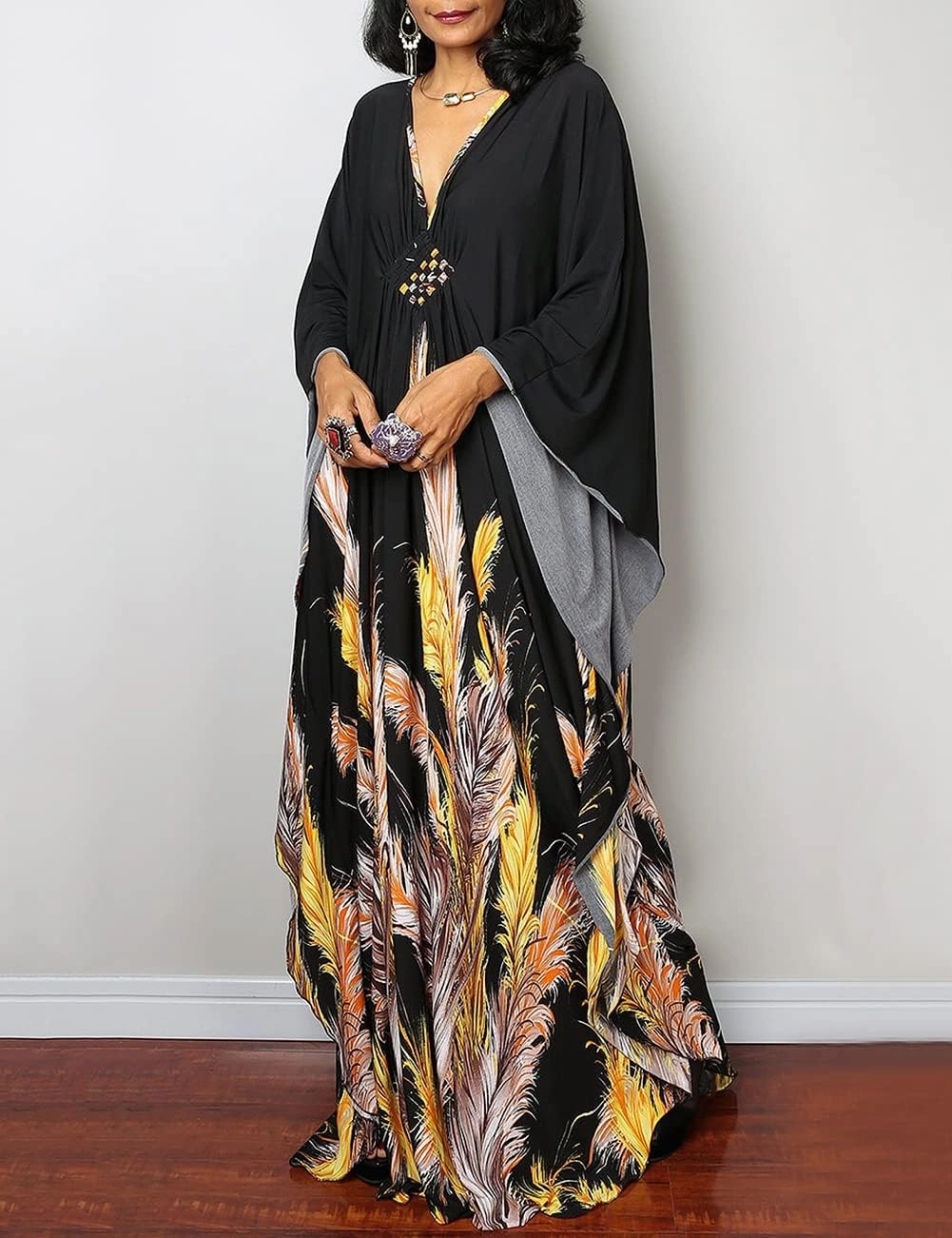 Bsubseach Women Ethnic Print Kaftan Beach Dress Plus Size Swimsuit Cover Up