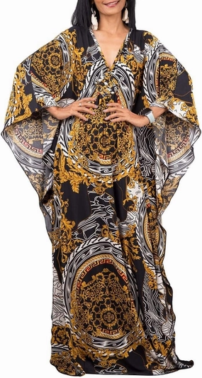 Bsubseach Women Ethnic Print Kaftan Beach Dress Plus Size Swimsuit Cover Up
