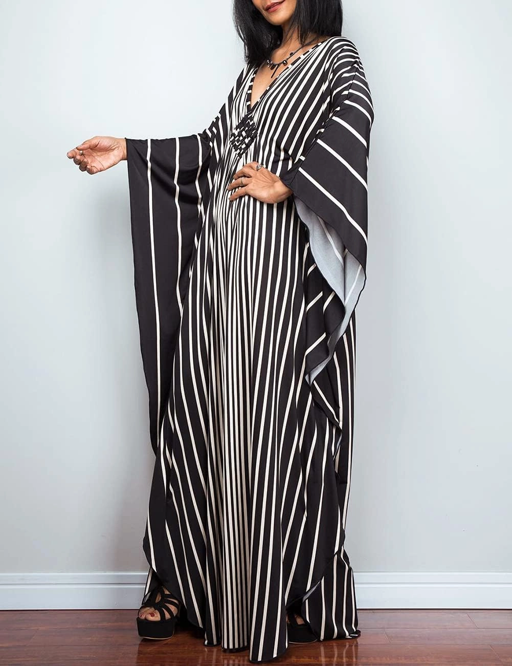 Bsubseach Women Ethnic Print Kaftan Beach Dress Plus Size Swimsuit Cover Up