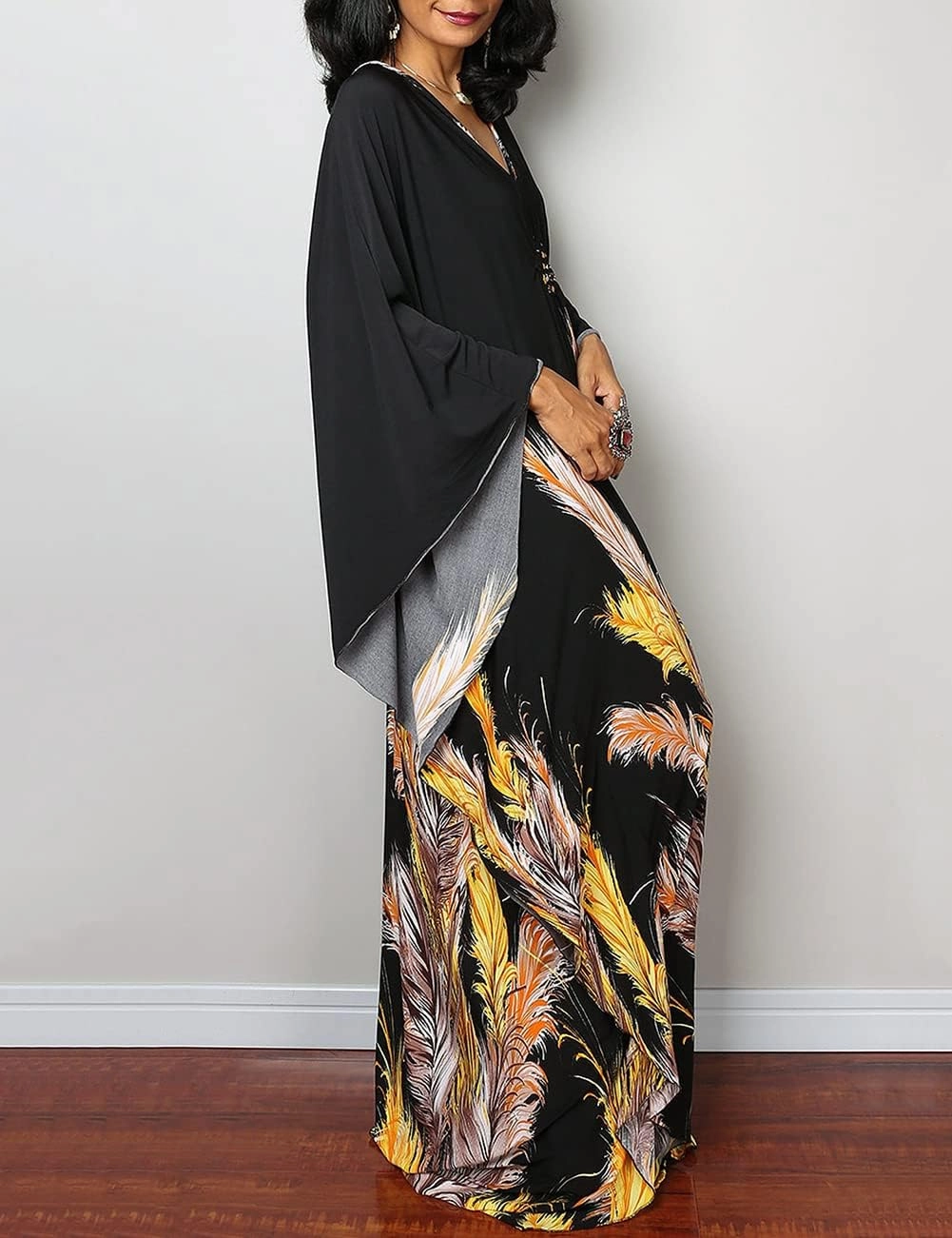 Bsubseach Women Ethnic Print Kaftan Beach Dress Plus Size Swimsuit Cover Up