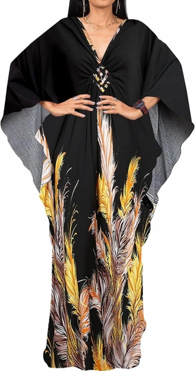 Bsubseach Women Ethnic Print Kaftan Beach Dress Plus Size Swimsuit Cover Up