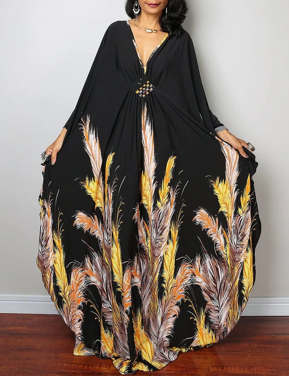 Bsubseach Women Ethnic Print Kaftan Beach Dress Plus Size Swimsuit Cover Up
